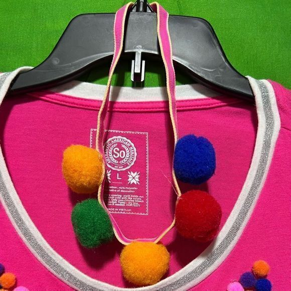 So Women's Pom Pom Candy Long Sleeve Tee w/ Headband Round Neck Pink Size‎ Large - Picture 4 of 6